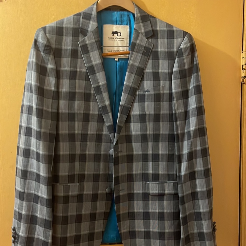 Moods of Norway blue/grey plaid blazer, 50-European cut